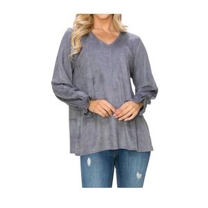 NWT Joh Abigail Suede Top Charcoal Gray Long Sleeve Ruffle Sleeve Top Size Small
